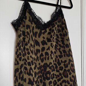 Olive Leopard Print Camisole with lace detail and adjustable straps- Size Large